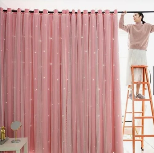 CORTINAS TELA+VISILLO ESTRELLA ROSADA - 4