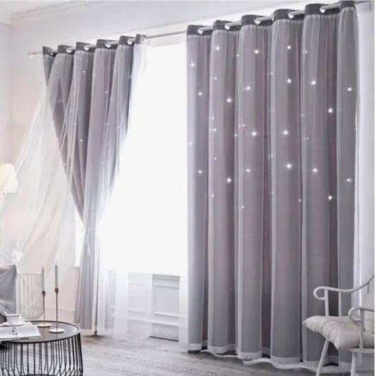CORTINAS TELA+VISILLO ESTRELLA GRIS - 1