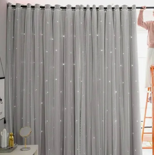 CORTINAS TELA+VISILLO ESTRELLA GRIS - 2