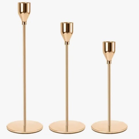 SET 3 CANDELABROS PORTA VELAS DORADO - 1