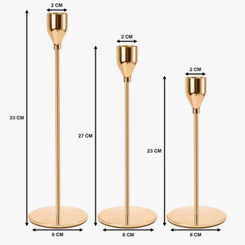 SET 3 CANDELABROS PORTA VELAS DORADO - 2
