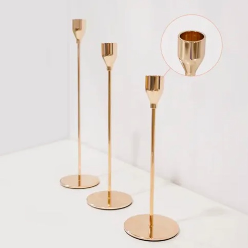 SET 3 CANDELABROS PORTA VELAS DORADO - 4
