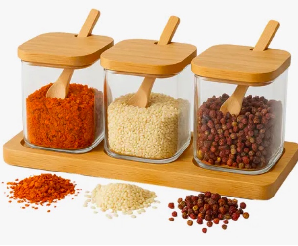 X3 PORTA CONDIMENTERO ESPECIERO BAMBU ORGANIZADOR DE COCINA - 1