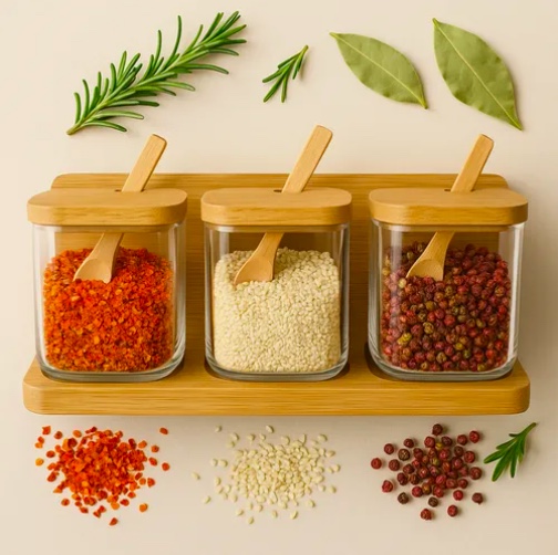 X3 PORTA CONDIMENTERO ESPECIERO BAMBU ORGANIZADOR DE COCINA - 2