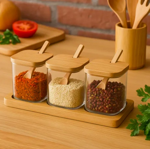 X3 PORTA CONDIMENTERO ESPECIERO BAMBU ORGANIZADOR DE COCINA - 3