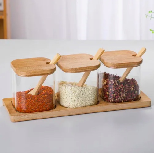X3 PORTA CONDIMENTERO ESPECIERO BAMBU ORGANIZADOR DE COCINA - 4