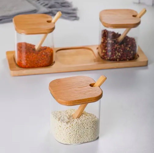 X3 PORTA CONDIMENTERO ESPECIERO BAMBU ORGANIZADOR DE COCINA - 5