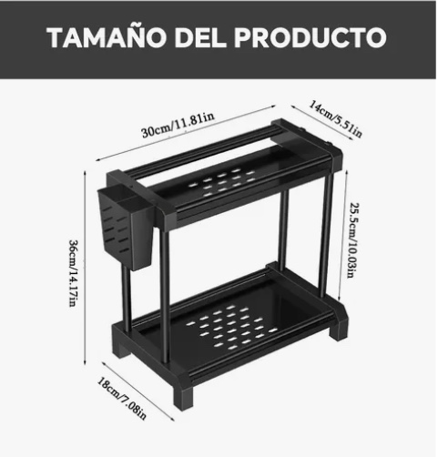 ESTANTE ORGANIZADOR  ESPECIERO 2 NIVELES NEGRO - 2