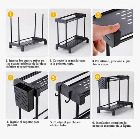 ESTANTE ORGANIZADOR  ESPECIERO 2 NIVELES NEGRO - 6