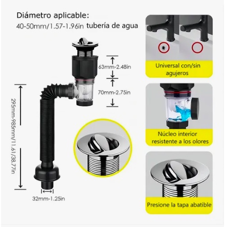 JUEGO DE TUBOS DE DESAGÜE DE FREGADERO MULTIFUNCION - 7