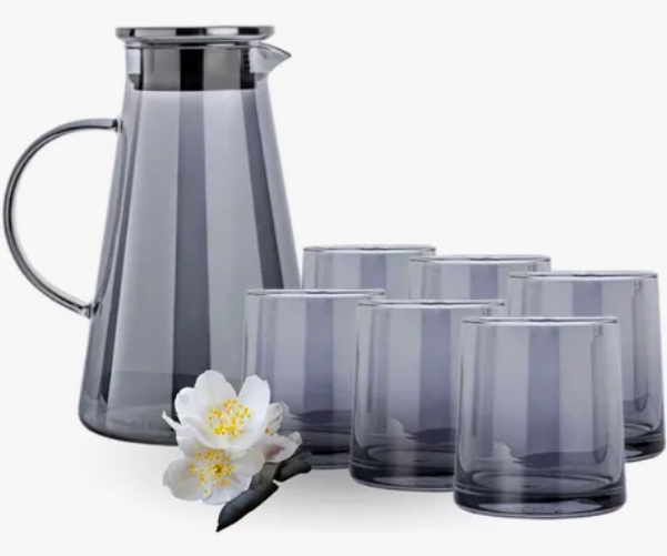SET VASOS DE VIDRIO 6 UNIDADES+JARRA PARA SERVIR CON FILTRO - 1