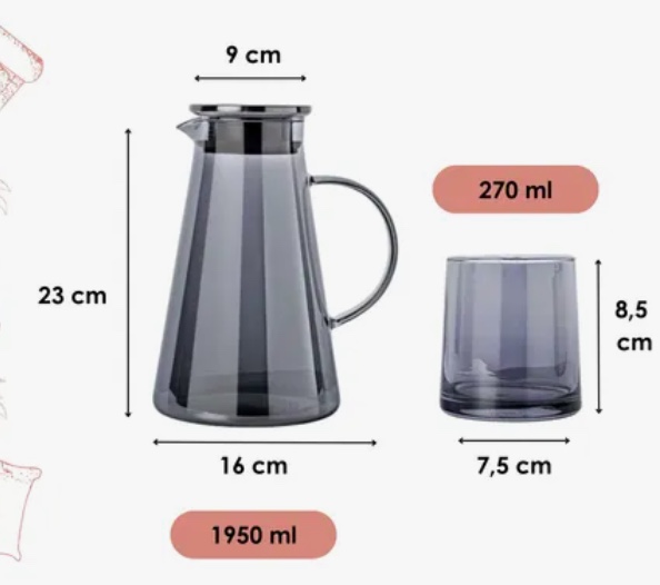 SET VASOS DE VIDRIO 6 UNIDADES+JARRA PARA SERVIR CON FILTRO - 3