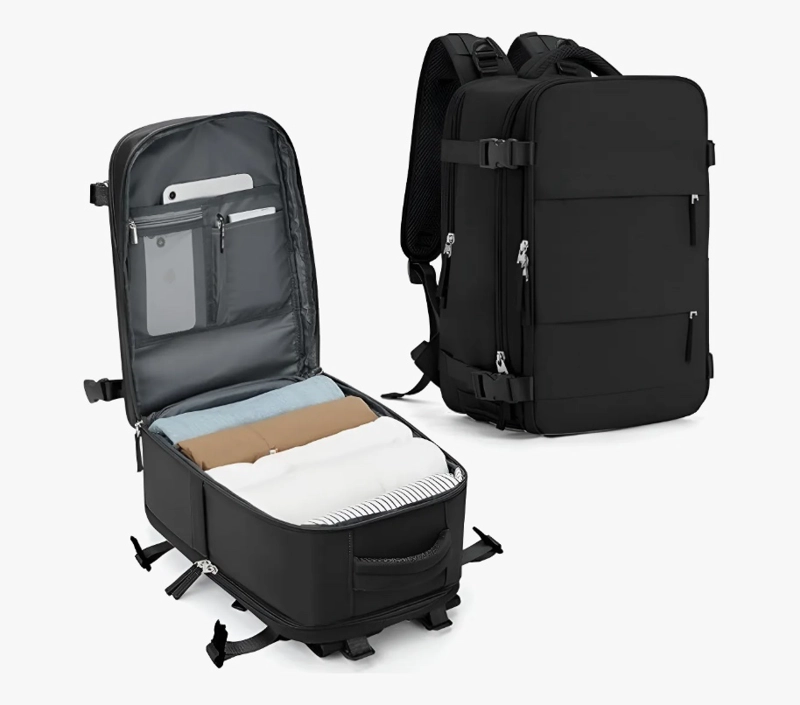 MOCHILA VIAJE CABINA AVION IMPERMEABLE NEGRA - 2