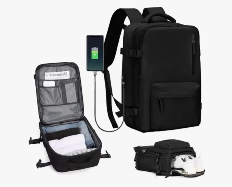 MOCHILA VIAJE CABINA AVION IMPERMEABLE NEGRA - 4