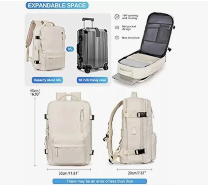 MOCHILA VIAJE CABINA AVION IMPERMEABLE BLANCA - 5