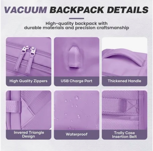 MOCHILA VIAJE CABINA AVION IMPERMEABLE MORADA - 3