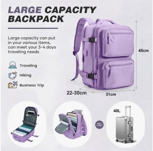 MOCHILA VIAJE CABINA AVION IMPERMEABLE MORADA - 4