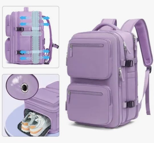 MOCHILA VIAJE CABINA AVION IMPERMEABLE MORADA - 6