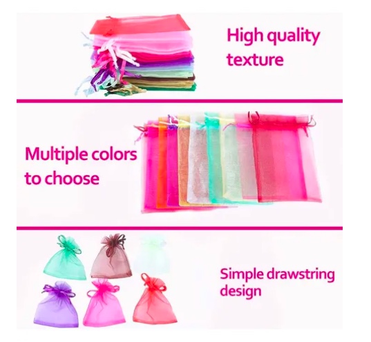 BOLSA ORGANZA 9X12 CM 100 UNDS PAQUETE SURTIDO - 3