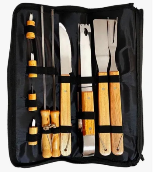 SET PARRILLERO 10 HERRAMIENTAS CON BOLSO PARA ASADOS - 1