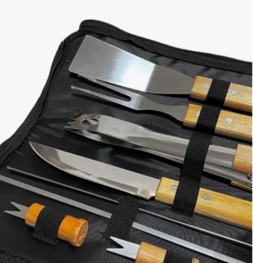SET PARRILLERO 10 HERRAMIENTAS CON BOLSO PARA ASADOS - 2