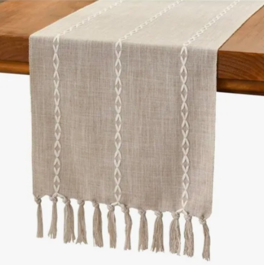 CAMINO DE MESA LINO Y ALGODON BEIGE - 1