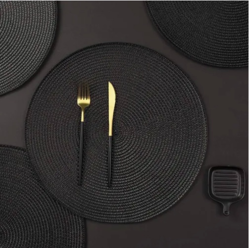SET 10 MANTELES INDIVIDUALES REDONDOS NEGROS - 3