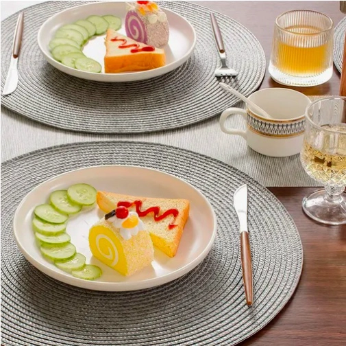 SET 6 MANTELES INDIVIDUALES REDONDOS GRIS - 4