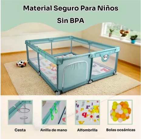 CORRAL SEGURIDAD BEBES DE JUEGO CON ALFOMBRA Y PELOTAS - 3