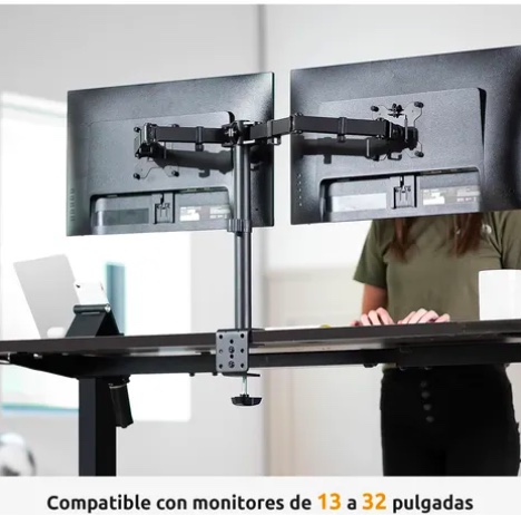 SOPORTE ARTICULADO DOBLE MONITOR 13-27 NEGRO - 4