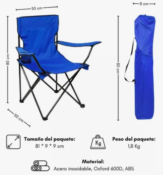 PACK DE 2 SILLAS PLEGABLES CON BOLSA Y PORTAVASOS ROJO - 3