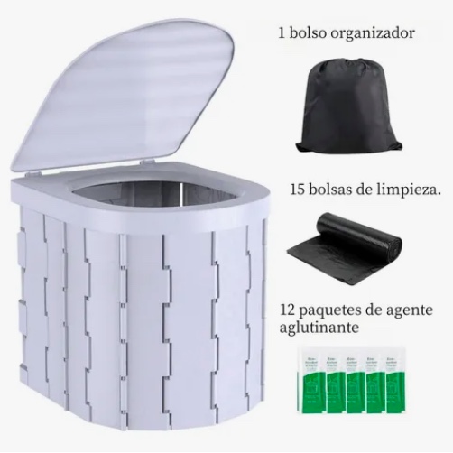 INODORO PORTATIL BAÑO PLEGABLE PARA CAMPING BLANCO - 2