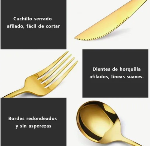 JUEGO DE CUBIERTOS DE ACERO INOXIDABLE NEGRO - 6