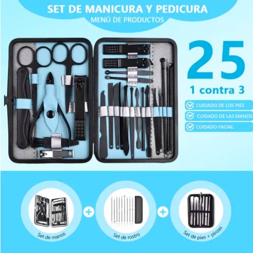 SET MANICURE PROFESIONAL 25 PIEZAS CELESTE - 2