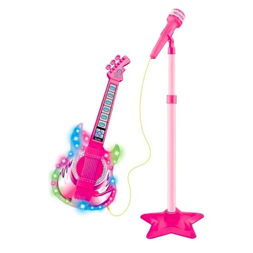 SET GUITARRA MICROFONO PEDESTAL JUGUETE MP3 LUCES - 2
