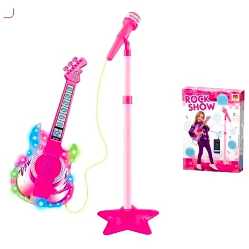 SET GUITARRA MICROFONO PEDESTAL JUGUETE MP3 LUCES - 4