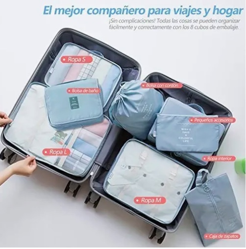 BOLSAS DE VIAJE 8 EN 1 CELESTE - 3