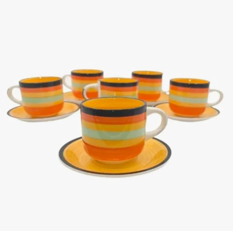 SET DE TAZAS DE LOZA CON PLATO CAFE - 1