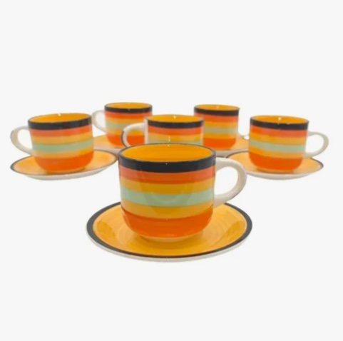 SET DE TAZAS DE LOZA CON PLATO CAFE - 1