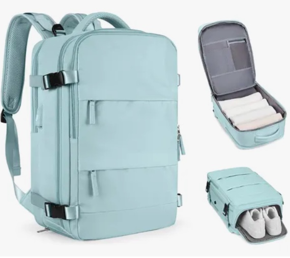 MOCHILA DE VIAJE CABINA AVION IMPERMEABLE CELESTE - 2