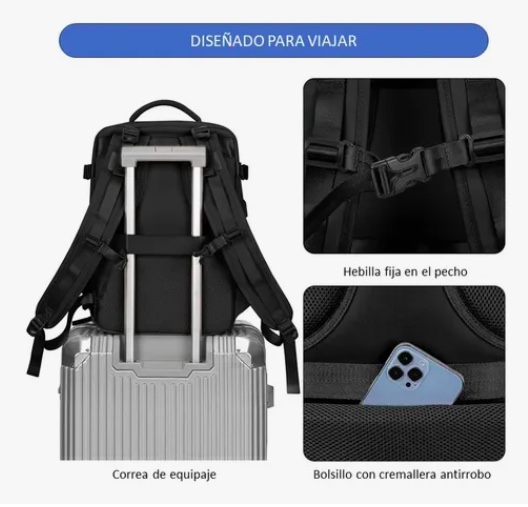 MOCHILA DE VIAJE CABINA AVION IMPERMEABLE CELESTE - 4
