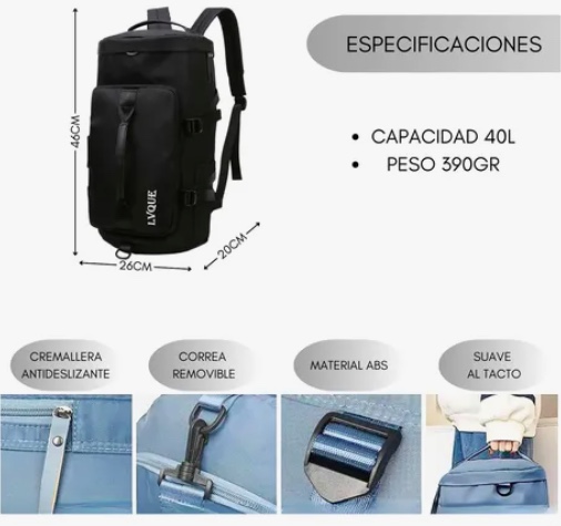 BOLSO DE VIAJE IMPERMEABLE MOCHILA MULTIUSOS - 2