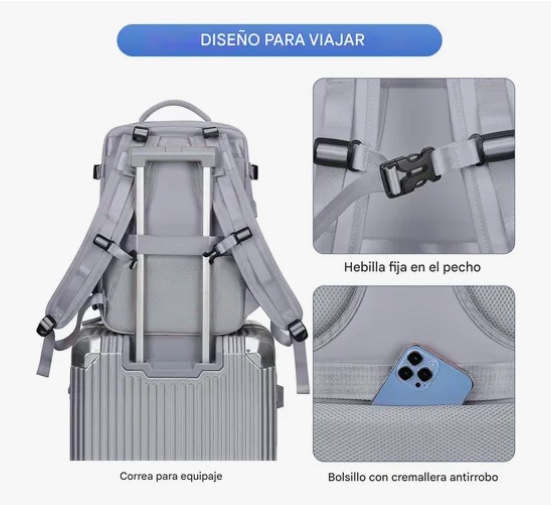 MOCHILA DE VIAJE CABINA AVION IMPERMEABLE GRIS - 4