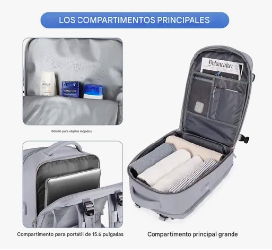 MOCHILA DE VIAJE CABINA AVION IMPERMEABLE GRIS - 5