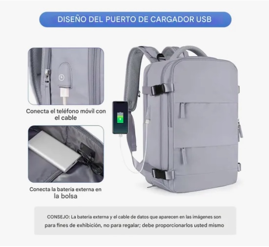 MOCHILA DE VIAJE CABINA AVION IMPERMEABLE GRIS - 7