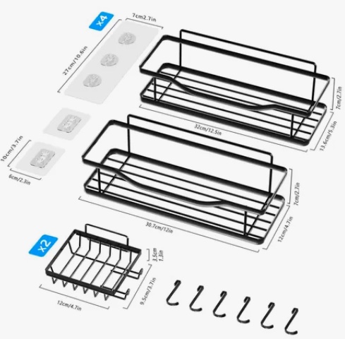 ORGANIZADOR DE DUCHA REPISA BAÑO ADHESIVO SET 3 INOXIDABLE - 4