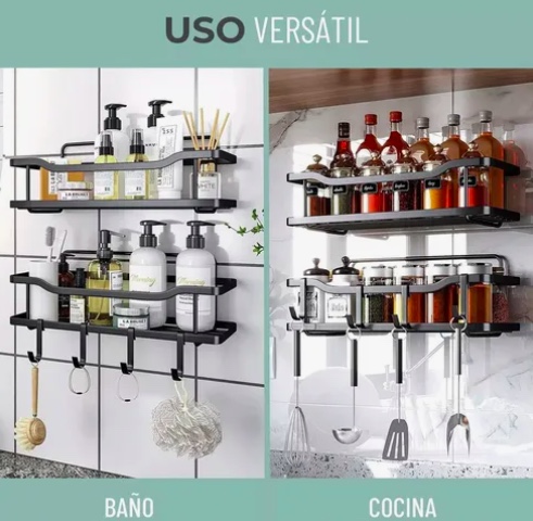 ORGANIZADOR DE DUCHA REPISA BAÑO ADHESIVO SET 3 INOXIDABLE - 5