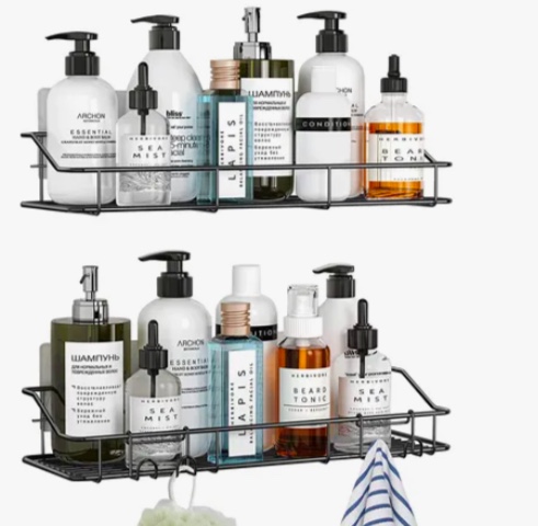 ORGANIZADOR DE DUCHA SET X2 REPISA BAÑO ADHESIVO INOXIDABLE GRIS OSCURO - 1