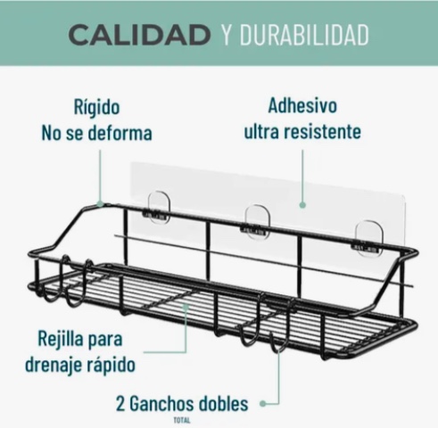ORGANIZADOR DE DUCHA SET X2 REPISA BAÑO ADHESIVO INOXIDABLE GRIS OSCURO - 3