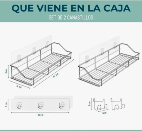ORGANIZADOR DE DUCHA SET X2 REPISA BAÑO ADHESIVO INOXIDABLE GRIS OSCURO - 5